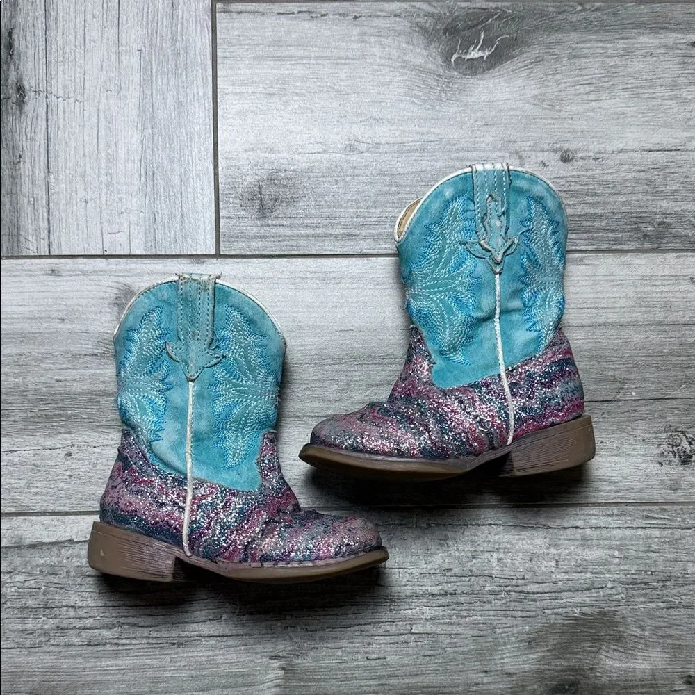 Baby/Toddler Sparkle Western Boots in Blue and Pink